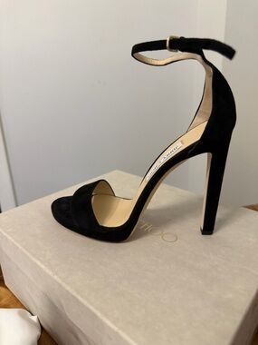 Jimmy Choo Black Suede Ankle-Strap Stiletto Sandals